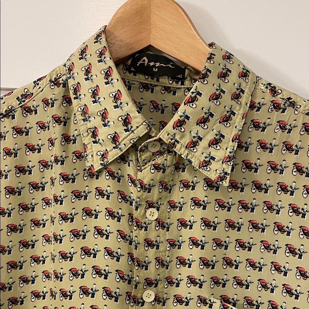 Vintage Men's Beige Short Sleeve Button Down Print Shirt
